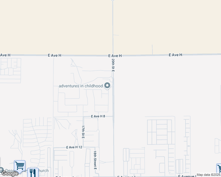 map of restaurants, bars, coffee shops, grocery stores, and more near 45734 Palm Lane in Lancaster