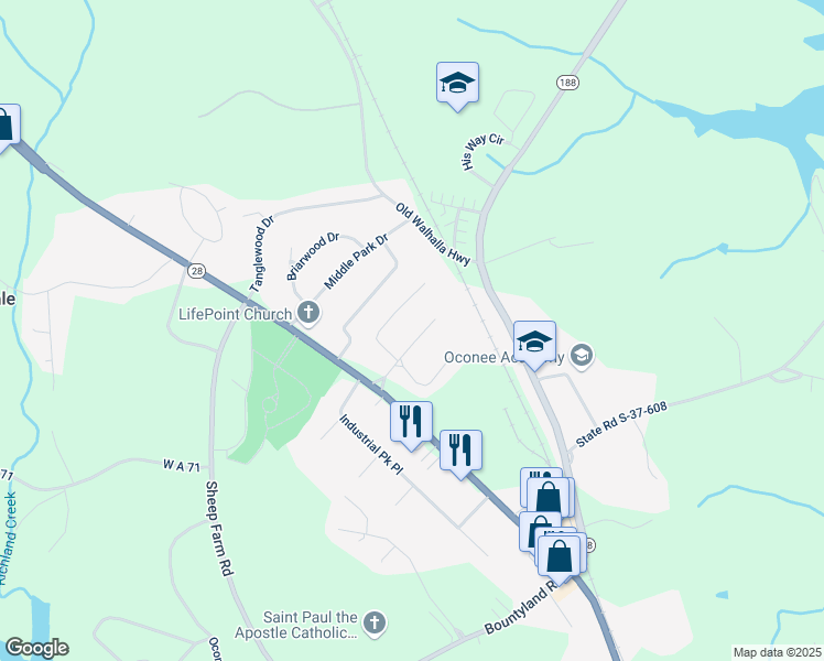 map of restaurants, bars, coffee shops, grocery stores, and more near 316 West Sunsetstrip Drive in Seneca