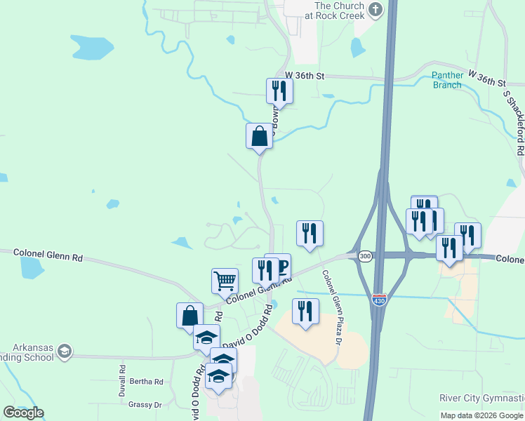 map of restaurants, bars, coffee shops, grocery stores, and more near 4300 Bowman Road in Little Rock