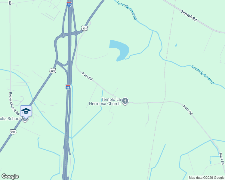 map of restaurants, bars, coffee shops, grocery stores, and more near 669 Russ Road in Lumberton