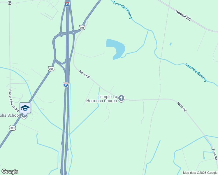 map of restaurants, bars, coffee shops, grocery stores, and more near 669 Russ Road in Lumberton