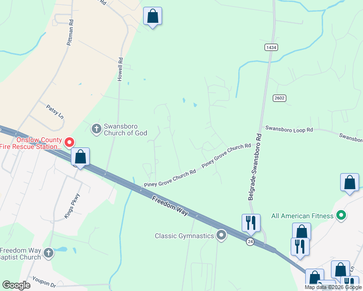 map of restaurants, bars, coffee shops, grocery stores, and more near 130 Wildcat Pond Road in Hubert