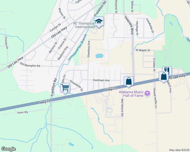 map of restaurants, bars, coffee shops, grocery stores, and more near 734-868 Eastman Avenue in Tuscumbia