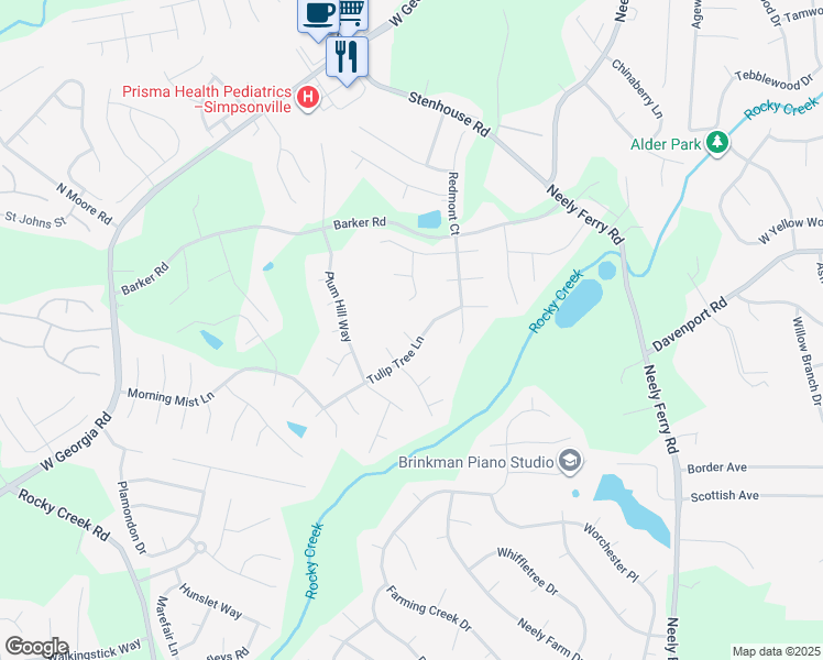 map of restaurants, bars, coffee shops, grocery stores, and more near 4 Byswick Court in Simpsonville