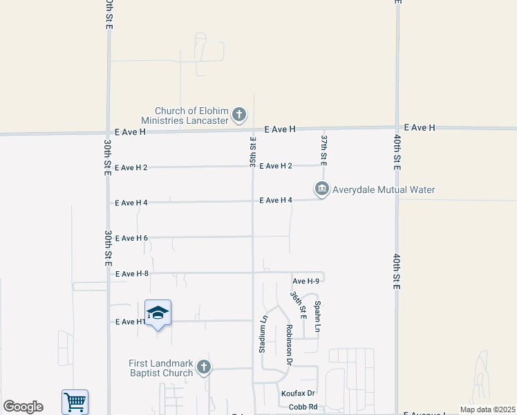 map of restaurants, bars, coffee shops, grocery stores, and more near 3508 East Avenue H 4 in Lancaster