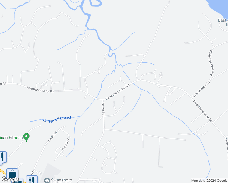 map of restaurants, bars, coffee shops, grocery stores, and more near 552 Swansboro Loop Road in Swansboro