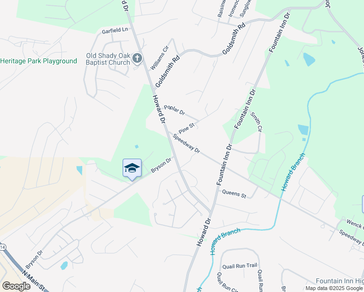map of restaurants, bars, coffee shops, grocery stores, and more near 450 Speedway Drive in Fountain Inn