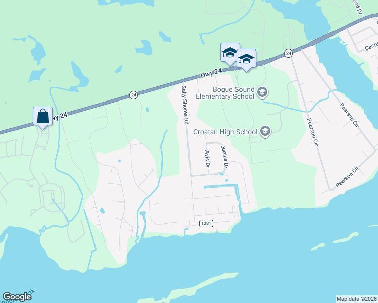 map of restaurants, bars, coffee shops, grocery stores, and more near Salty Shores Road in Newport