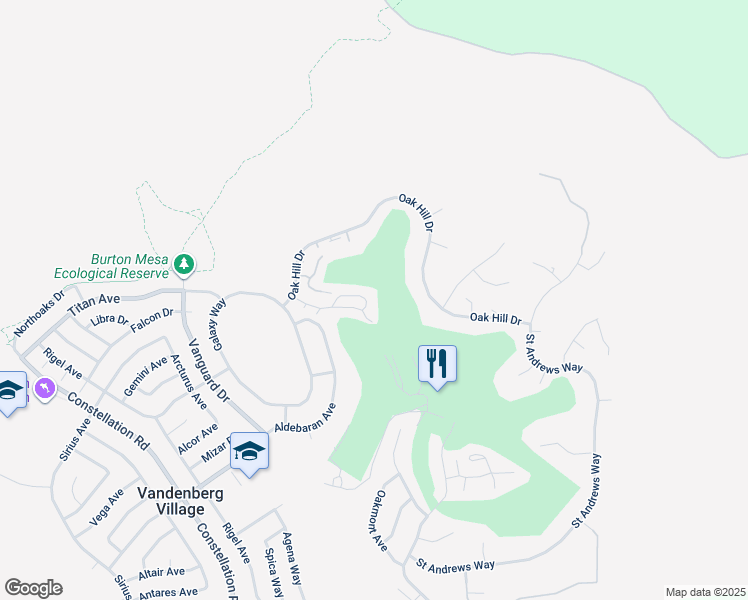 map of restaurants, bars, coffee shops, grocery stores, and more near 52 Stanford Circle in Lompoc