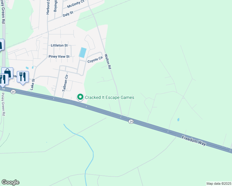 map of restaurants, bars, coffee shops, grocery stores, and more near Walton Road in Onslow