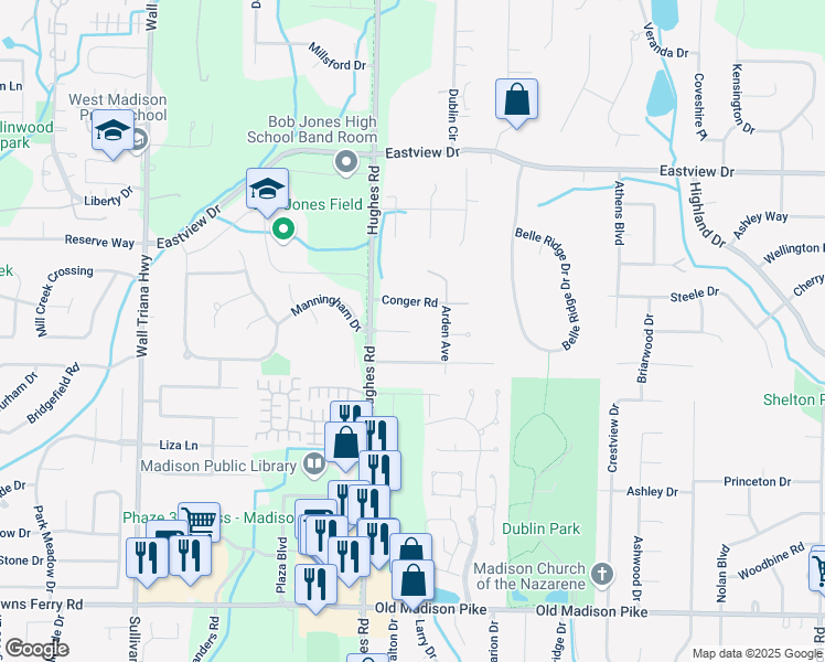 map of restaurants, bars, coffee shops, grocery stores, and more near 1038 Research Boulevard in Madison