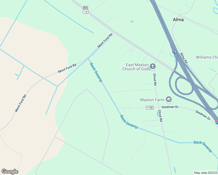 map of restaurants, bars, coffee shops, grocery stores, and more near 398 Rose Road in Maxton