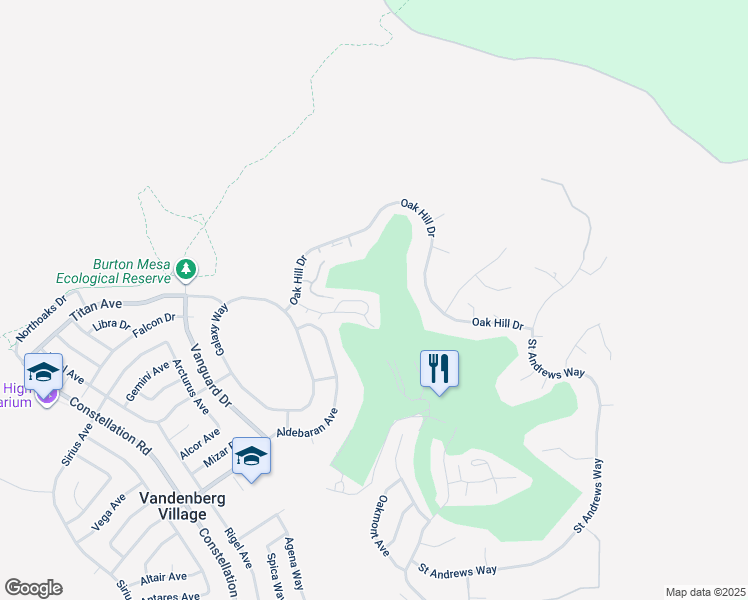 map of restaurants, bars, coffee shops, grocery stores, and more near 54 Stanford Circle in Lompoc