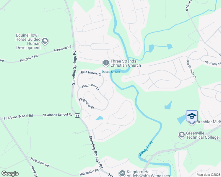 map of restaurants, bars, coffee shops, grocery stores, and more near 22 Waterthrush Way in Simpsonville