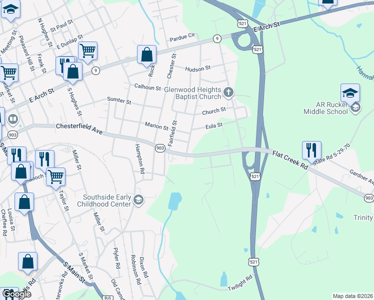 map of restaurants, bars, coffee shops, grocery stores, and more near 1006 Chesterfield Avenue in Lancaster