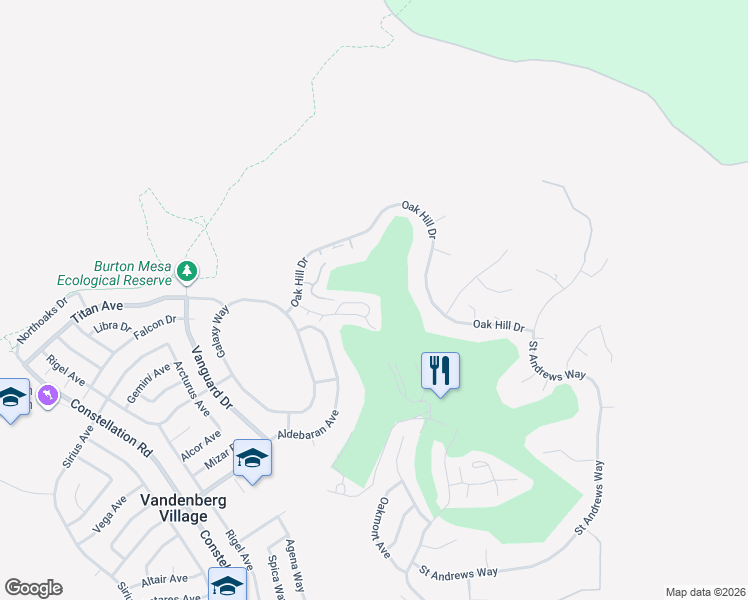 map of restaurants, bars, coffee shops, grocery stores, and more near 54 Stanford Circle in Lompoc
