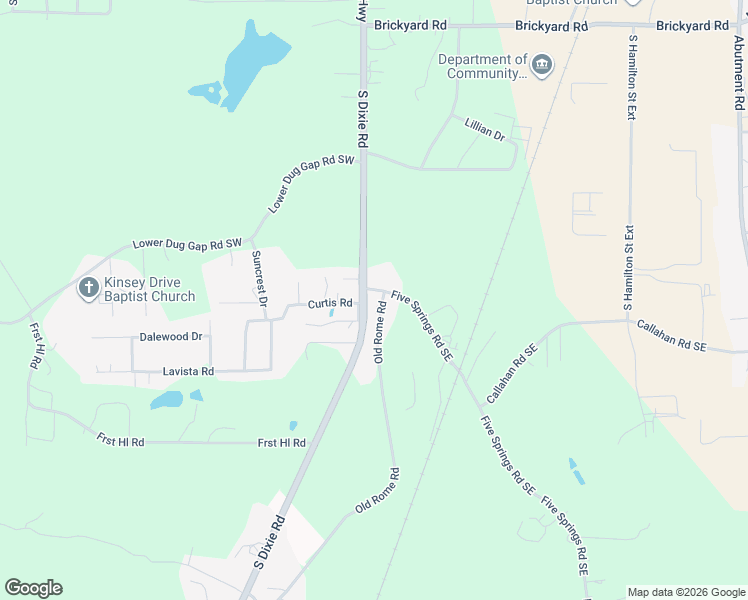 map of restaurants, bars, coffee shops, grocery stores, and more near 2803 South Dixie Highway in Dalton