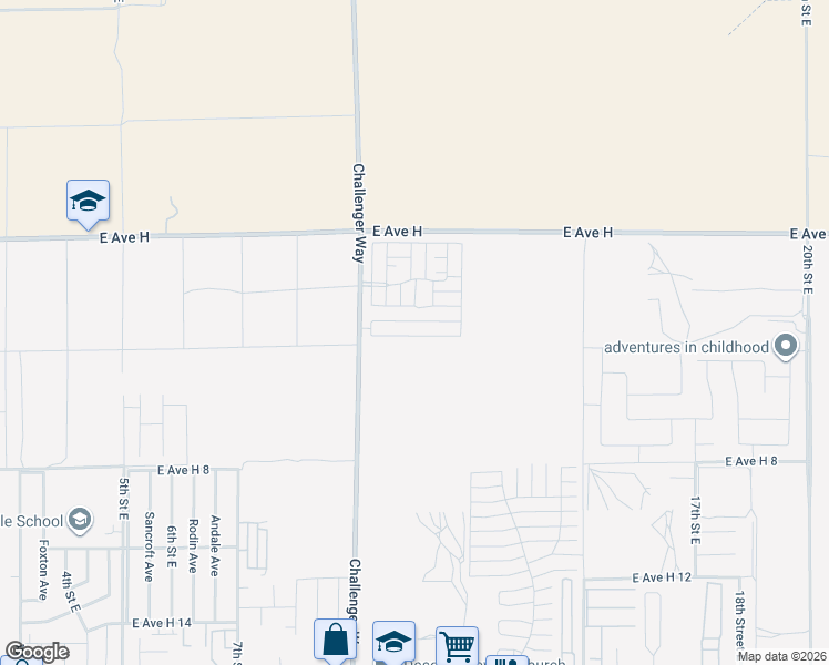 map of restaurants, bars, coffee shops, grocery stores, and more near 45800 Challenger Way in Lancaster