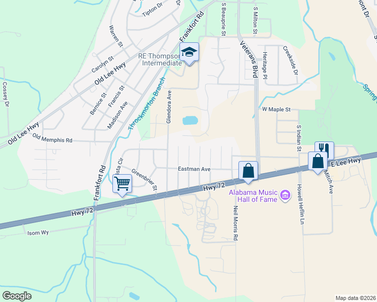 map of restaurants, bars, coffee shops, grocery stores, and more near 1304 South Franklin Street in Tuscumbia