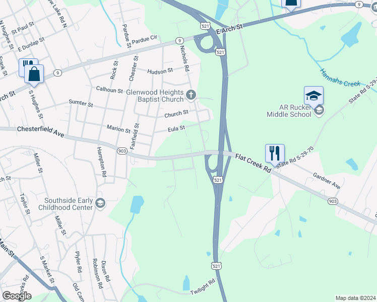 map of restaurants, bars, coffee shops, grocery stores, and more near 1210 Chesterfield Avenue in Lancaster