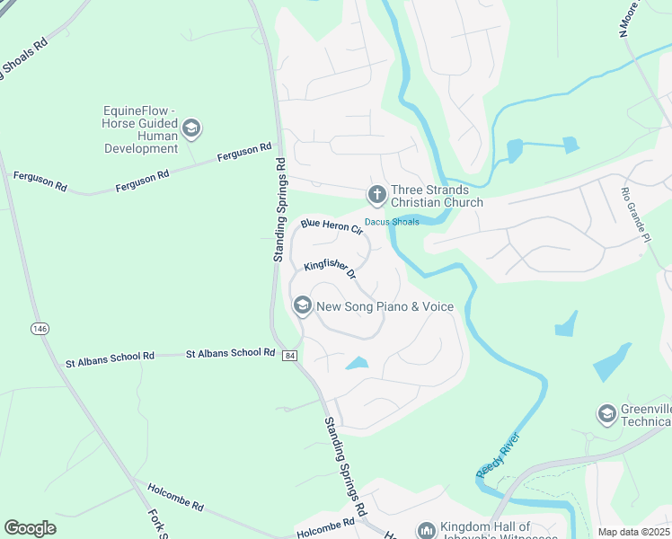 map of restaurants, bars, coffee shops, grocery stores, and more near 406 Kingfisher Drive in Simpsonville