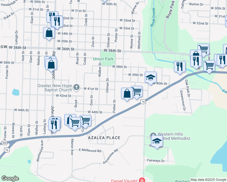 map of restaurants, bars, coffee shops, grocery stores, and more near 8000 West 41st Street in Little Rock