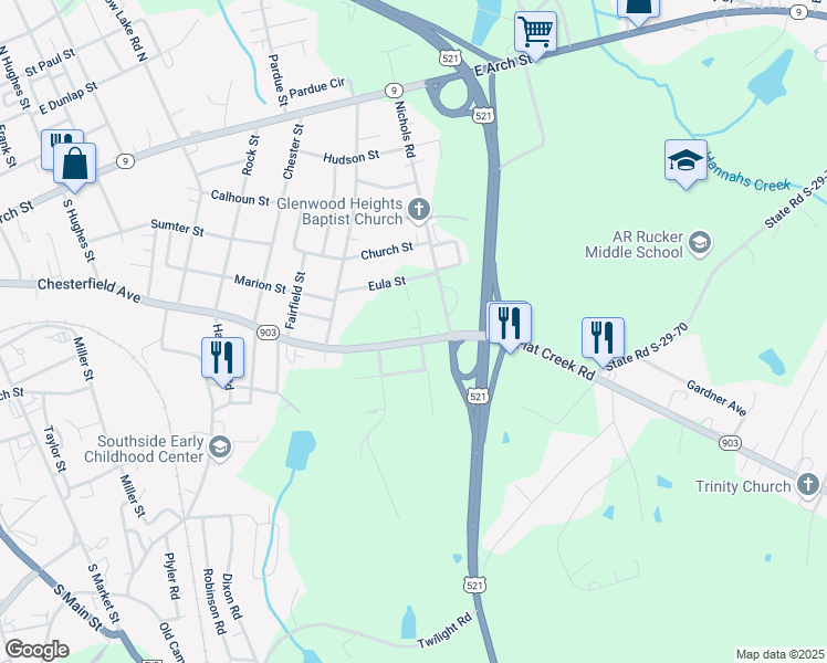 map of restaurants, bars, coffee shops, grocery stores, and more near 1208 Chesterfield Avenue in Lancaster