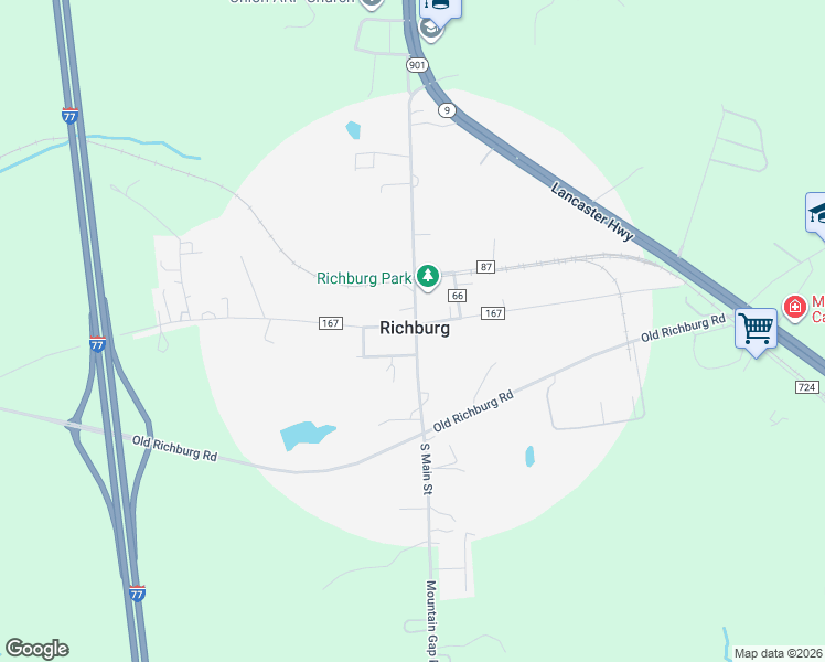 map of restaurants, bars, coffee shops, grocery stores, and more near in Richburg