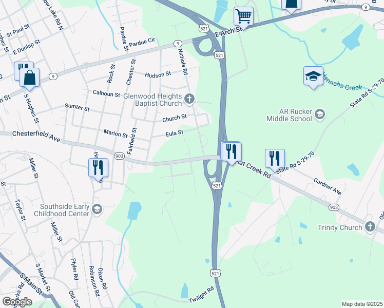map of restaurants, bars, coffee shops, grocery stores, and more near 1224 Chesterfield Avenue in Lancaster