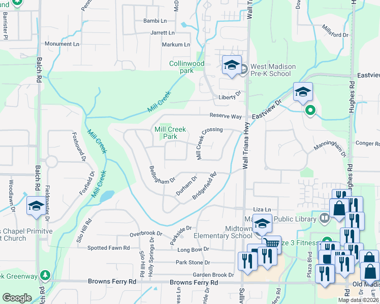 map of restaurants, bars, coffee shops, grocery stores, and more near 118 Teal Park Lane in Madison