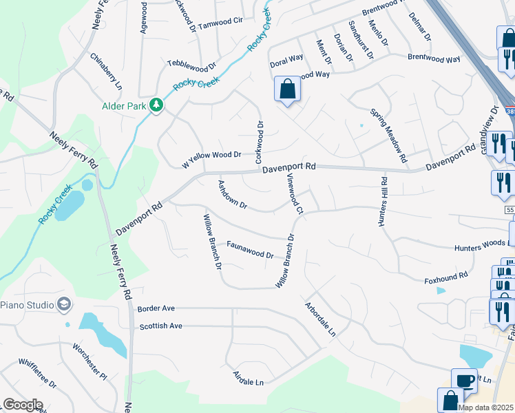 map of restaurants, bars, coffee shops, grocery stores, and more near 131 Ashdown Drive in Simpsonville