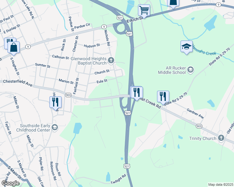 map of restaurants, bars, coffee shops, grocery stores, and more near 1224 Chesterfield Avenue in Lancaster
