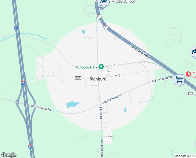 map of restaurants, bars, coffee shops, grocery stores, and more near in Richburg