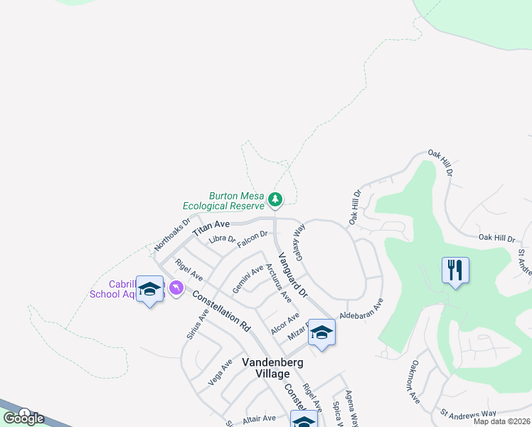 map of restaurants, bars, coffee shops, grocery stores, and more near 4542 Titan Avenue in Lompoc