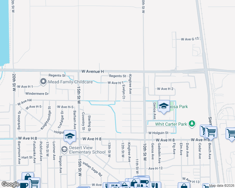 map of restaurants, bars, coffee shops, grocery stores, and more near 45846 Picadilly Street in Lancaster