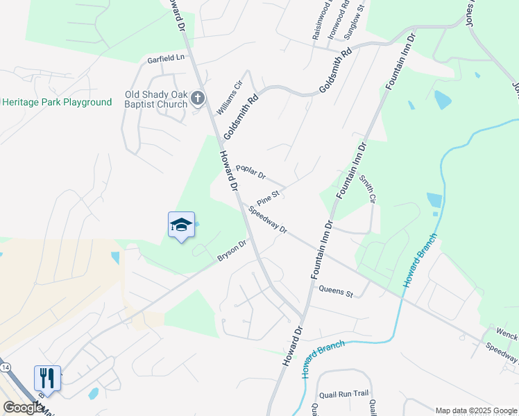 map of restaurants, bars, coffee shops, grocery stores, and more near 450 Speedway Drive in Fountain Inn
