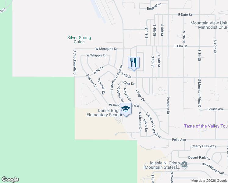 map of restaurants, bars, coffee shops, grocery stores, and more near 1319 South Monte Tesoro Drive in Cottonwood