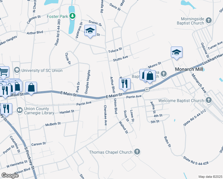 map of restaurants, bars, coffee shops, grocery stores, and more near 1232 Arthur Boulevard in Union