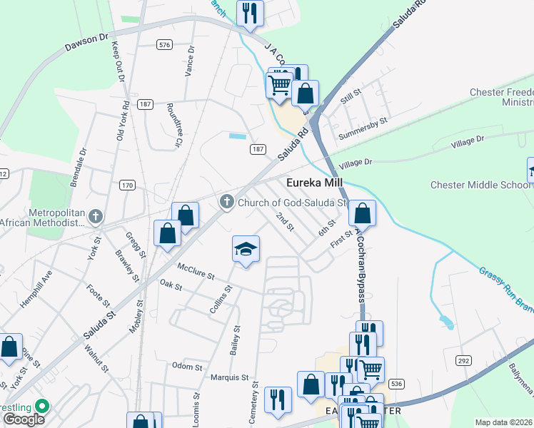 map of restaurants, bars, coffee shops, grocery stores, and more near 529 State Road 210 in Chester