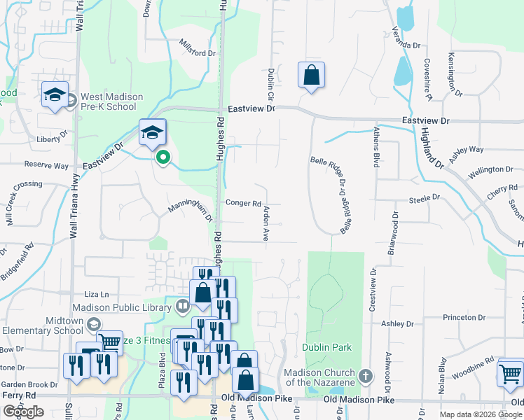 map of restaurants, bars, coffee shops, grocery stores, and more near 111 Conger Road in Madison
