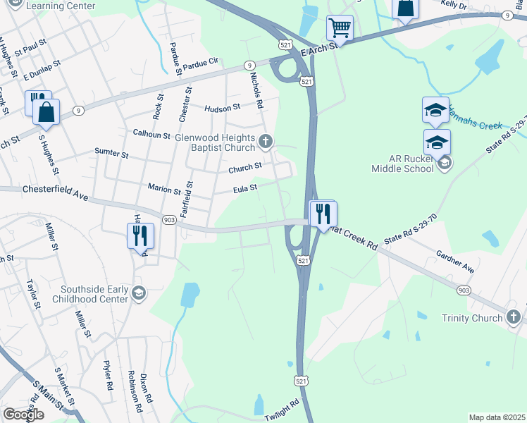 map of restaurants, bars, coffee shops, grocery stores, and more near 1212 Chesterfield Avenue in Lancaster