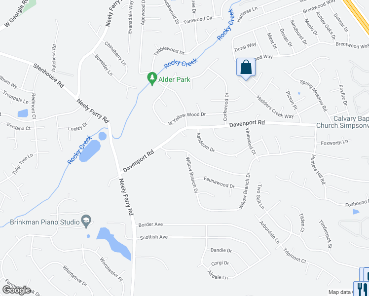 map of restaurants, bars, coffee shops, grocery stores, and more near 211 Pinonwood Drive in Simpsonville