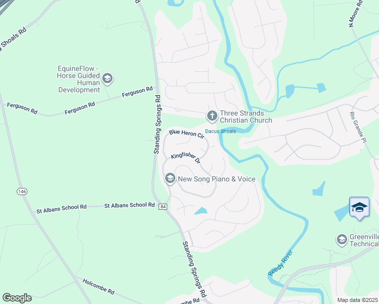 map of restaurants, bars, coffee shops, grocery stores, and more near 406 Kingfisher Drive in Simpsonville