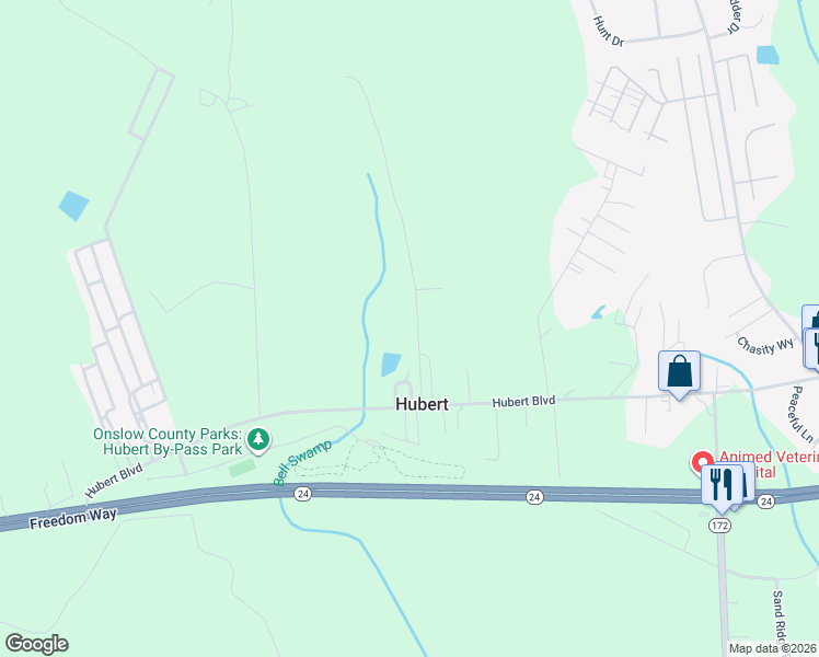 map of restaurants, bars, coffee shops, grocery stores, and more near 139 Allen Hewitt Lane in Hubert