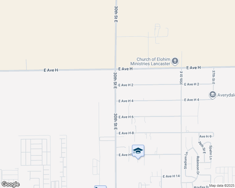 map of restaurants, bars, coffee shops, grocery stores, and more near 45830 30th Street East in Lancaster