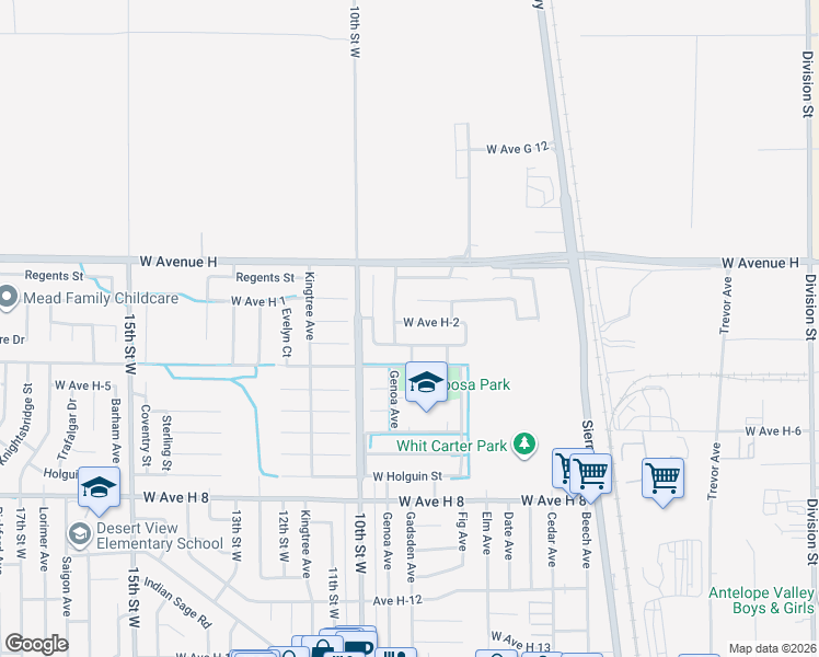 map of restaurants, bars, coffee shops, grocery stores, and more near 802 West Avenue H-2 in Lancaster