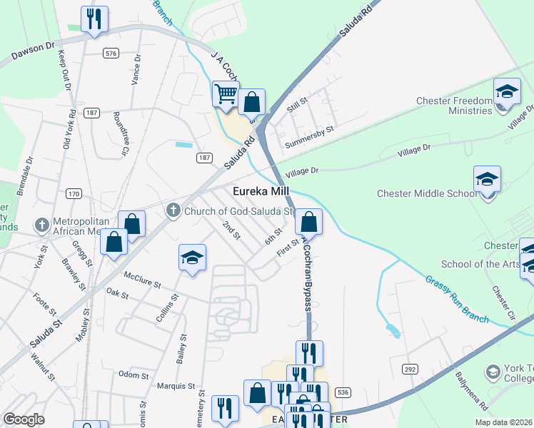 map of restaurants, bars, coffee shops, grocery stores, and more near 549 4th Street in Chester