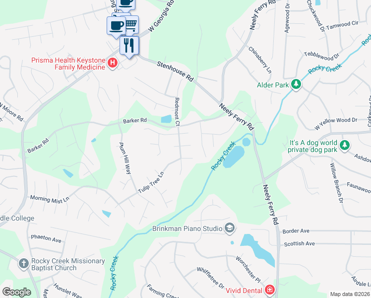 map of restaurants, bars, coffee shops, grocery stores, and more near 603 Tulip Tree Lane in Simpsonville
