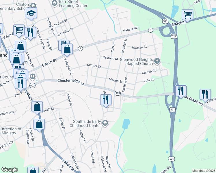 map of restaurants, bars, coffee shops, grocery stores, and more near 809 Chesterfield Avenue in Lancaster