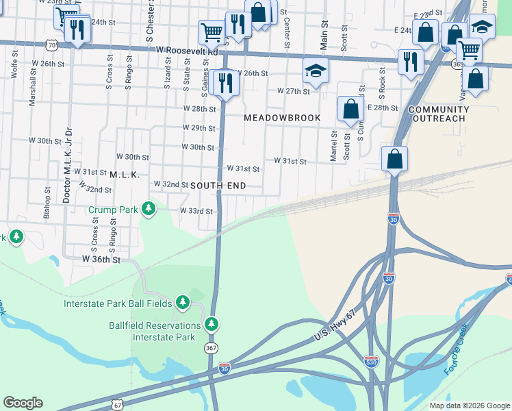 map of restaurants, bars, coffee shops, grocery stores, and more near 3328 Short Spring Street in Little Rock